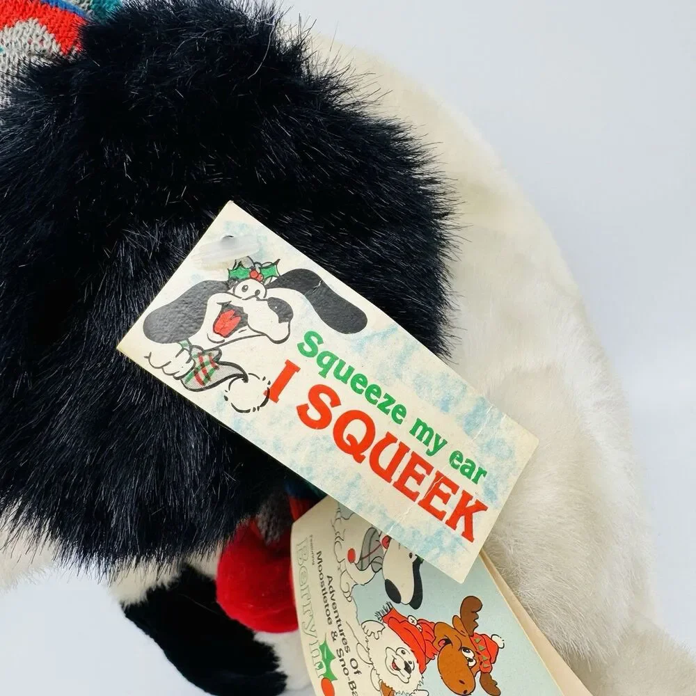 Vintage 1986 Berrymore Dog Plush Squeaks Adventures Moostletoe Christmas Snoball